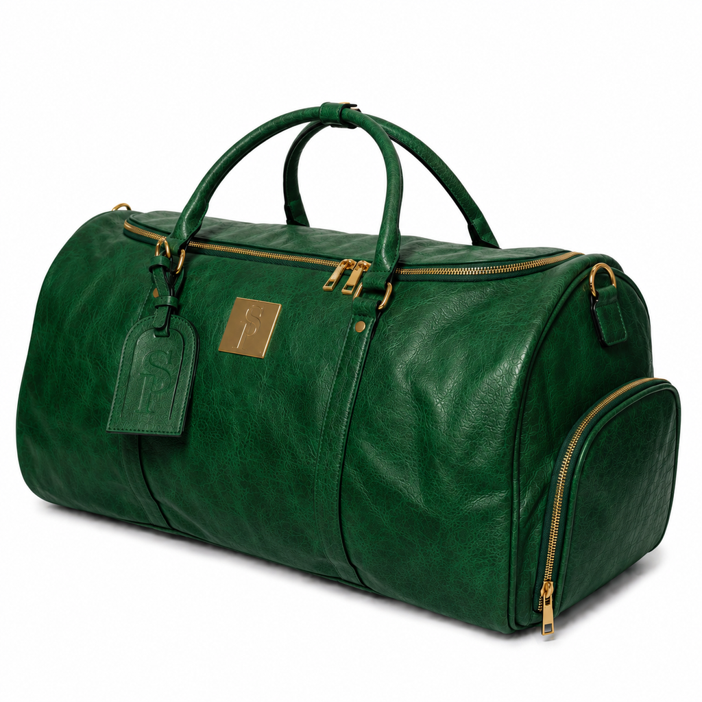 Emerald Green Leather Weekender Duffle Bag