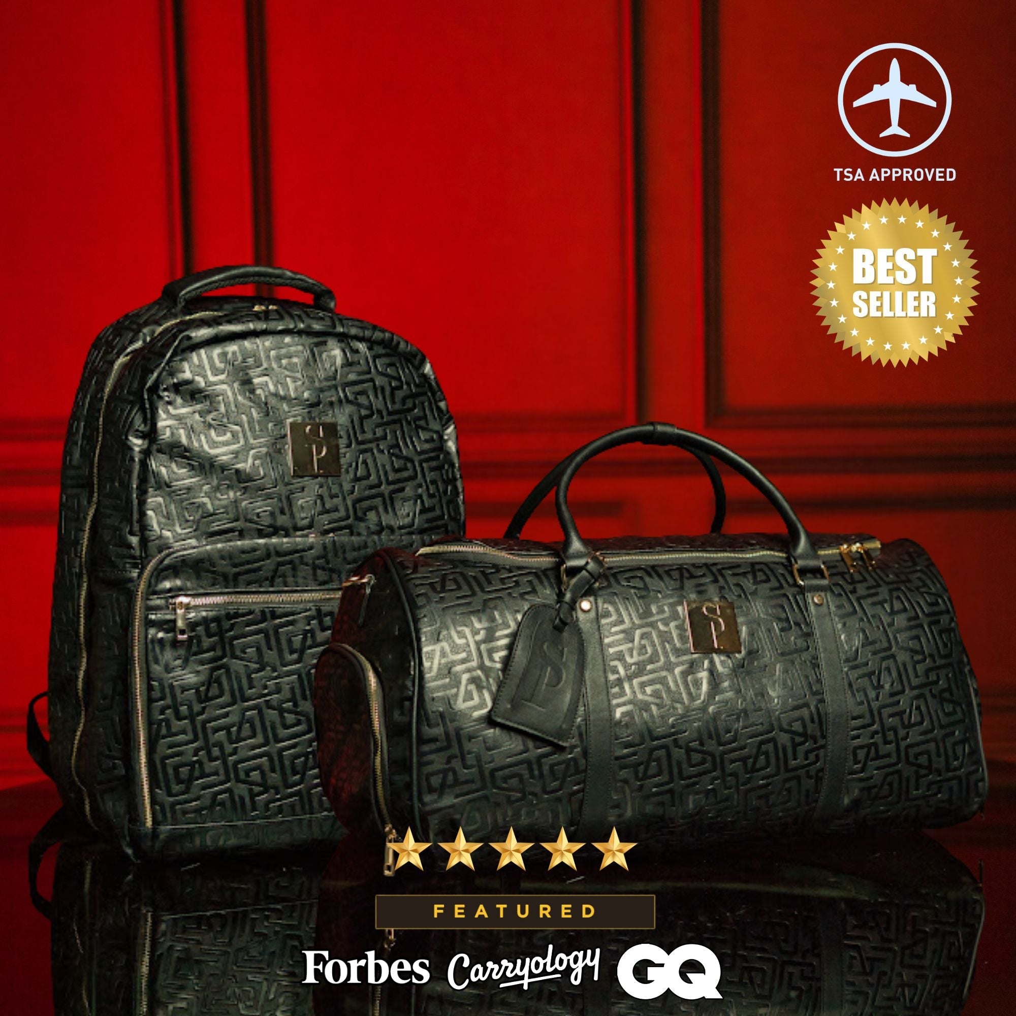 Monogram Leather 2 Bag Set (Commuter and Duffle)